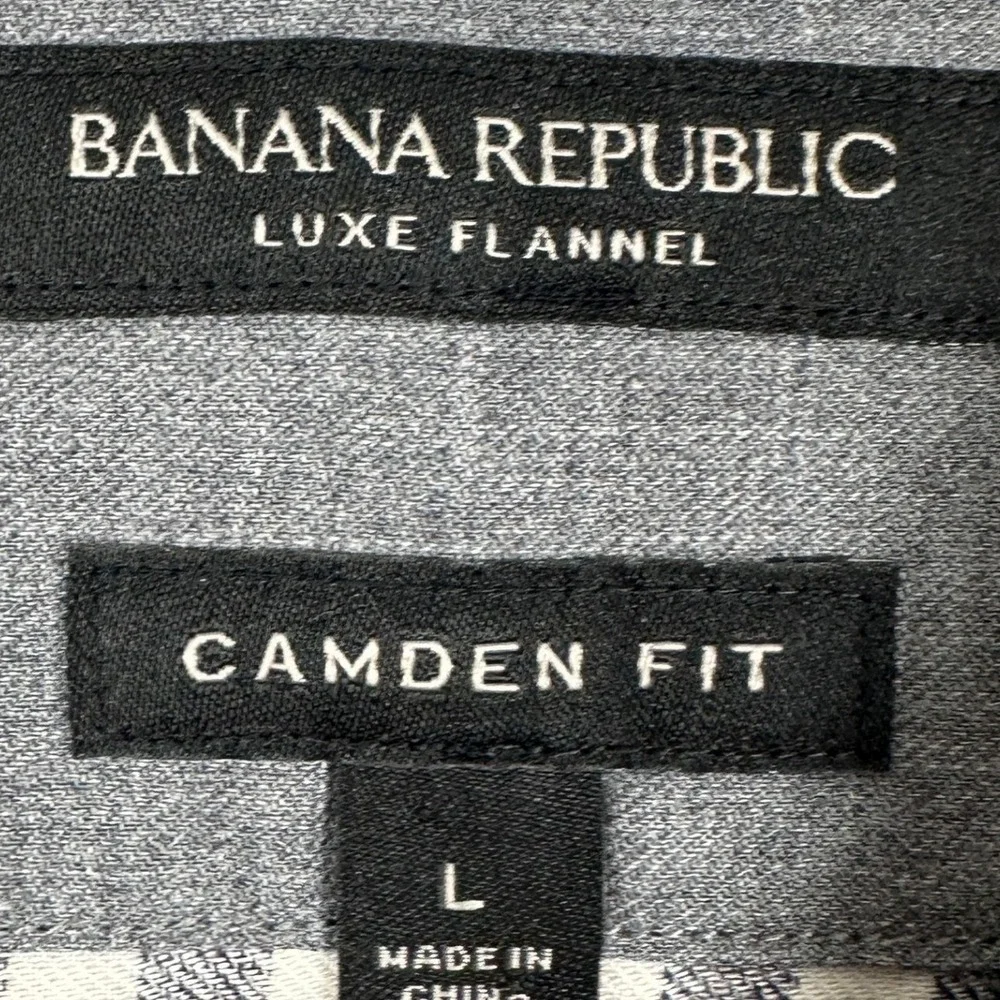 Banana Republic Shirt Men Large Black Whte Luxe Flannel Camden Fit Gingham Check